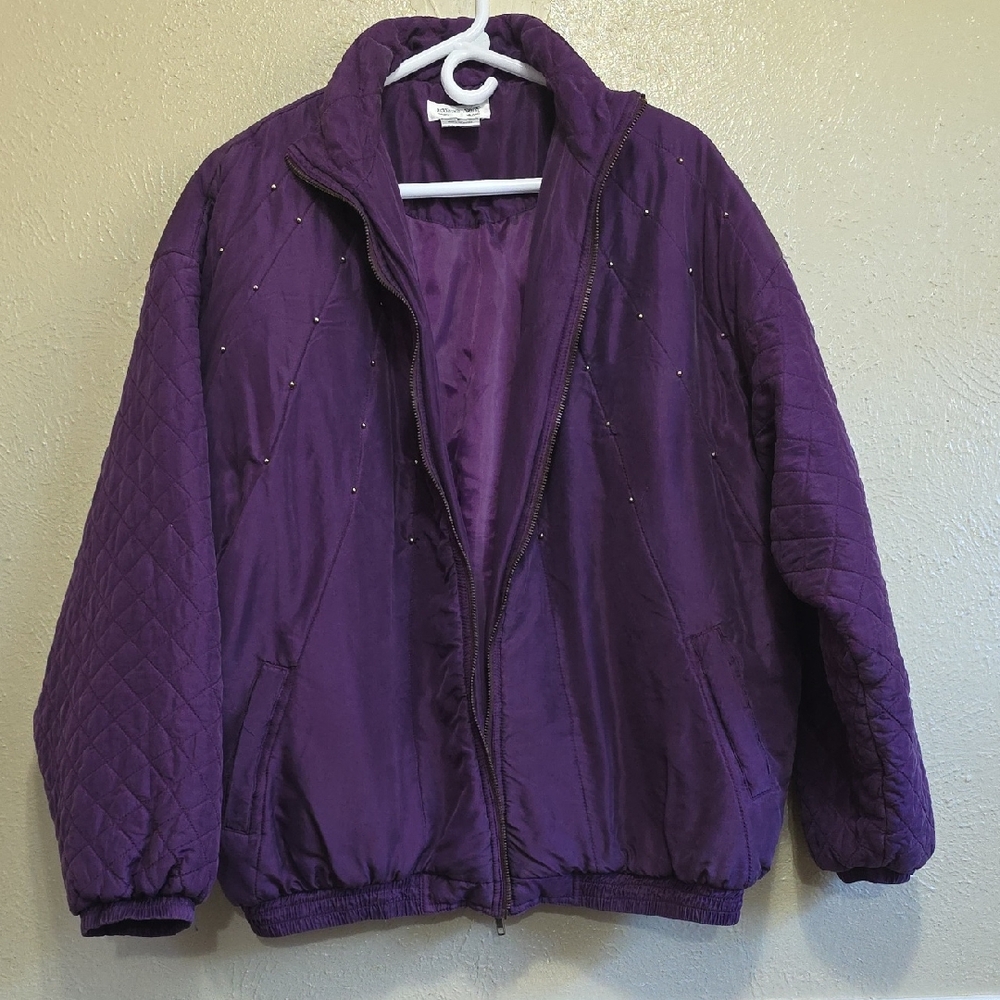Euro Joy Women's Silk Bomber Jacket‎ Size Large Lightweight Purple Vintage